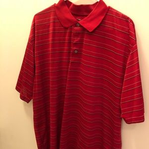 PGA tour red polo with stripes.
